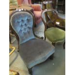 Victorian walnut button back upholstered bedroom chair, together with a 19th century walnut