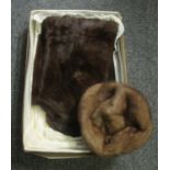 National Fur Company Ltd box containing a National Fur Company vintage fur stole and a mink fur hat.