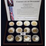 Cased set of Great Britain specimen pre decimalisation coins and some silver plated medallions. (B.
