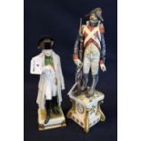 Two Continental porcelain military figurines, one of Napoleon Bonaparte, the other a Veteran