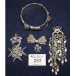 Silver filigree Maltese Cross, Bow brooch, white metal bangle etc. (B.P. 21% + VAT)