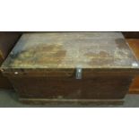 Victorian pine trunk of rectangular form with metal carrying handles. (B.P. 21% + VAT)