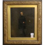 Over painted photographic portrait of a minister, laid on canvas. 39 x 32cm approx. (B.P. 21% + VAT)