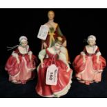 Three Royal Doulton bone china figurines to include; 'Fair Maiden' HN2434, 'Goody Two Shoes'