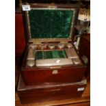 19th Century rosewood work box containing an assortment of glass jars and bottles with plated