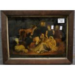 19th Century flat glass crystoleum 'The Birth of Christ', figures in the stable. 26 x 35cm