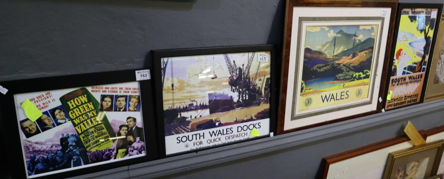 Group of assorted travel orientated and film orientated furnishing pictures; GWR miniature posters