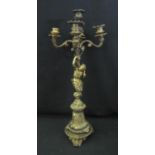 19TH CENTURY GILT BRONZE FOUR BRANCH TABLE CENTRE CANDELABRUM the sconces of wrythen form on foliate