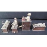 A GROUP OF FOUR SIMILAR JAPANESE CARVED AND PAINTED WOOD KOBE AUTOMATA of the late Meiji period,