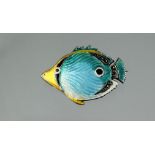 ARTS AND CRAFTS BLUE AND YELLOW ENAMEL FISH BROOCH by Bernard Instone, 43 x 32mm approx. Marked