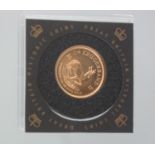 1/4OZ 22CT GOLD KRUGERRAND dated 2017 with springbok antelope to the reverse, in original case