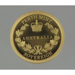 GOLD PERTH MINT AUSTRALIA 2018 proof sovereign in display box with certificate of provenance, having