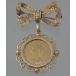 QUEEN VICTORIA GOLD SHIELD BACKED HALF SOVEREIGN 1892 in pendant mount with 9ct gold ribbon