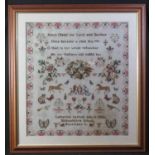 19TH CENTURY CHILD'S TAPESTRY SAMPLER by Catherine Samuel age 11, 1886, Michaelstone School, with