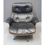 A RAY & CHARLES EAMES FOR HERMAN MILLER BENTWOOD AND METAL FRAMED LOUNGE CHAIR, the seat back and