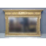 19TH CENTURY GILT FRAMED OVER MANTEL MIRROR having moulded cornice above moulded and carved bead,