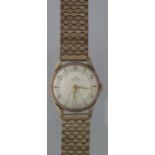 SMITHS 9CT GOLD MID CENTURY GENTS 'DELUXE' 15 JEWELS MECHANICAL WRISTWATCH, the satin face with
