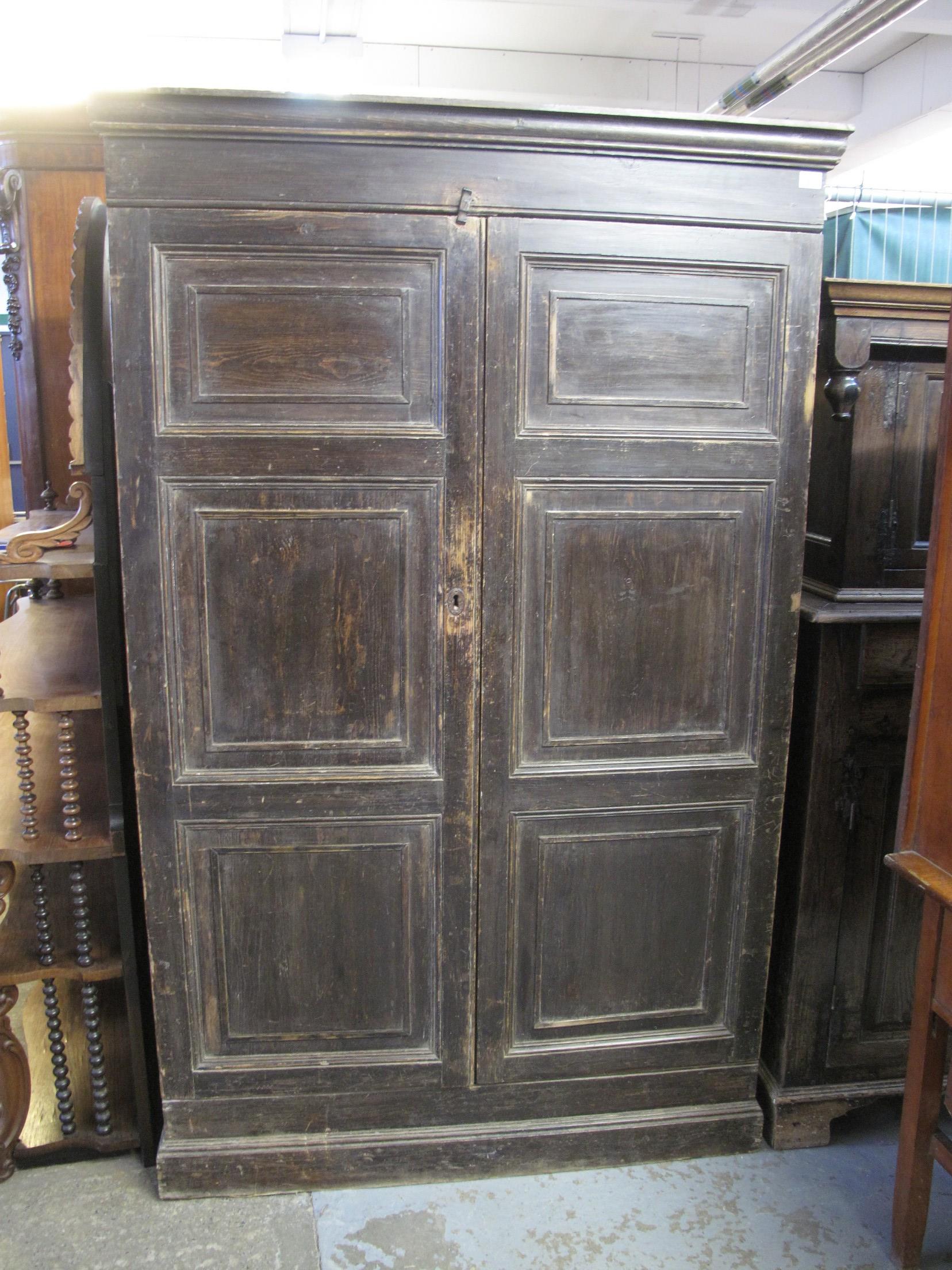 LATE 19TH CENTURY STAINED PINE SOLICITORS CUPBOARD having moulded cornice above two blind panelled - Image 2 of 13