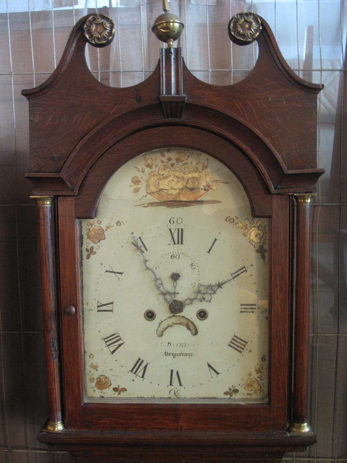 EARLY 19TH CENTURY WELSH OAK 8 DAY LONGCASE CLOCK marked 'Watkins, Abergavenny', having broken