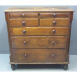 19TH CENTURY OAK AND MAHOGANY CHEST OF DRAWERS, the two chamfered frieze drawers with concealed