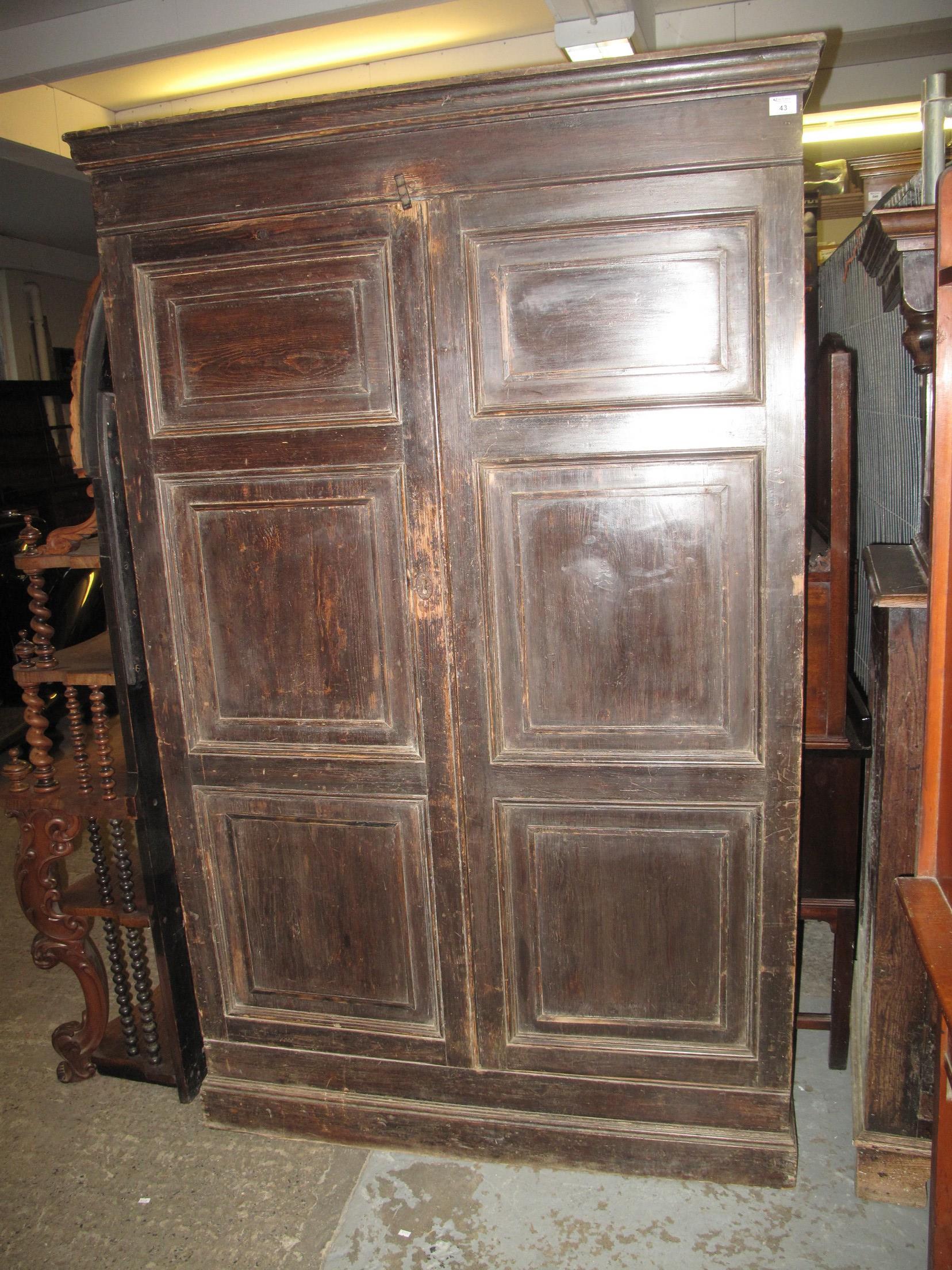 LATE 19TH CENTURY STAINED PINE SOLICITORS CUPBOARD having moulded cornice above two blind panelled - Image 13 of 13