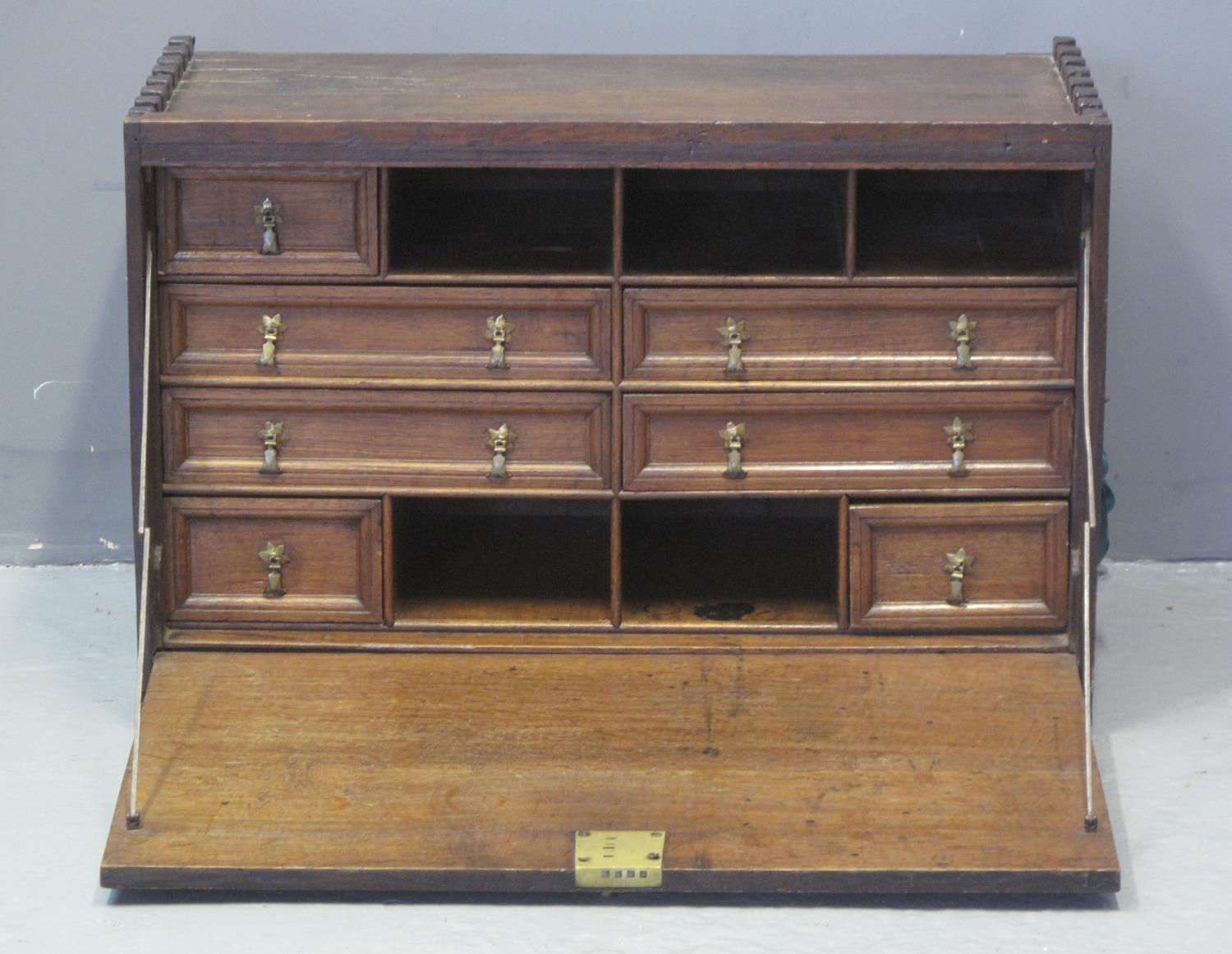 UNUSUAL BASICALLY 18TH CENTURY OAK CAMPAIGN UPRIGHT SECRETAIRE A'abbant,possibly of maritime