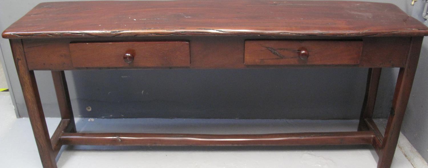 MODERN SOUTH AFRICAN HARDWOOD DRESSER BASE, having moulded top above two fitted drawers with