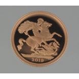 THE ROYAL MINT 'THE SOVEREIGN 2019' gold proof coin, 7.98g approx. With certificate of provenance