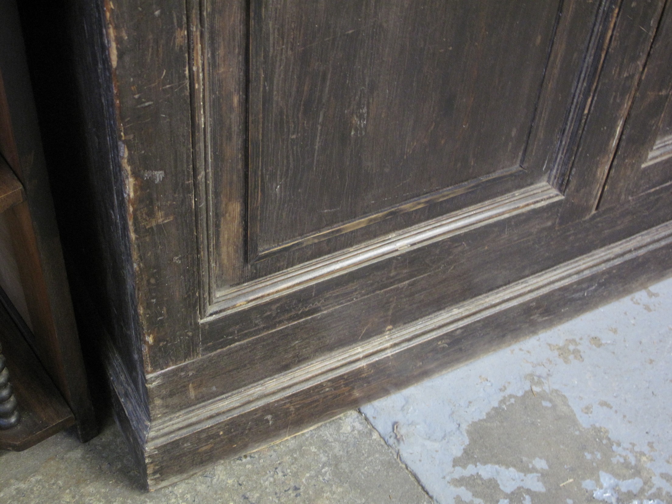 LATE 19TH CENTURY STAINED PINE SOLICITORS CUPBOARD having moulded cornice above two blind panelled - Image 4 of 13