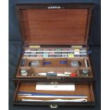 MID 19TH CENTURY ROSEWOOD AND MAHOGANY ARTIST'S BOX labelled 'Reeves & Sons, Cheapside, London', the
