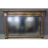 19TH CENTURY OVER MANTEL MIRROR of rectangular form with moulded gesso decoration of flower heads