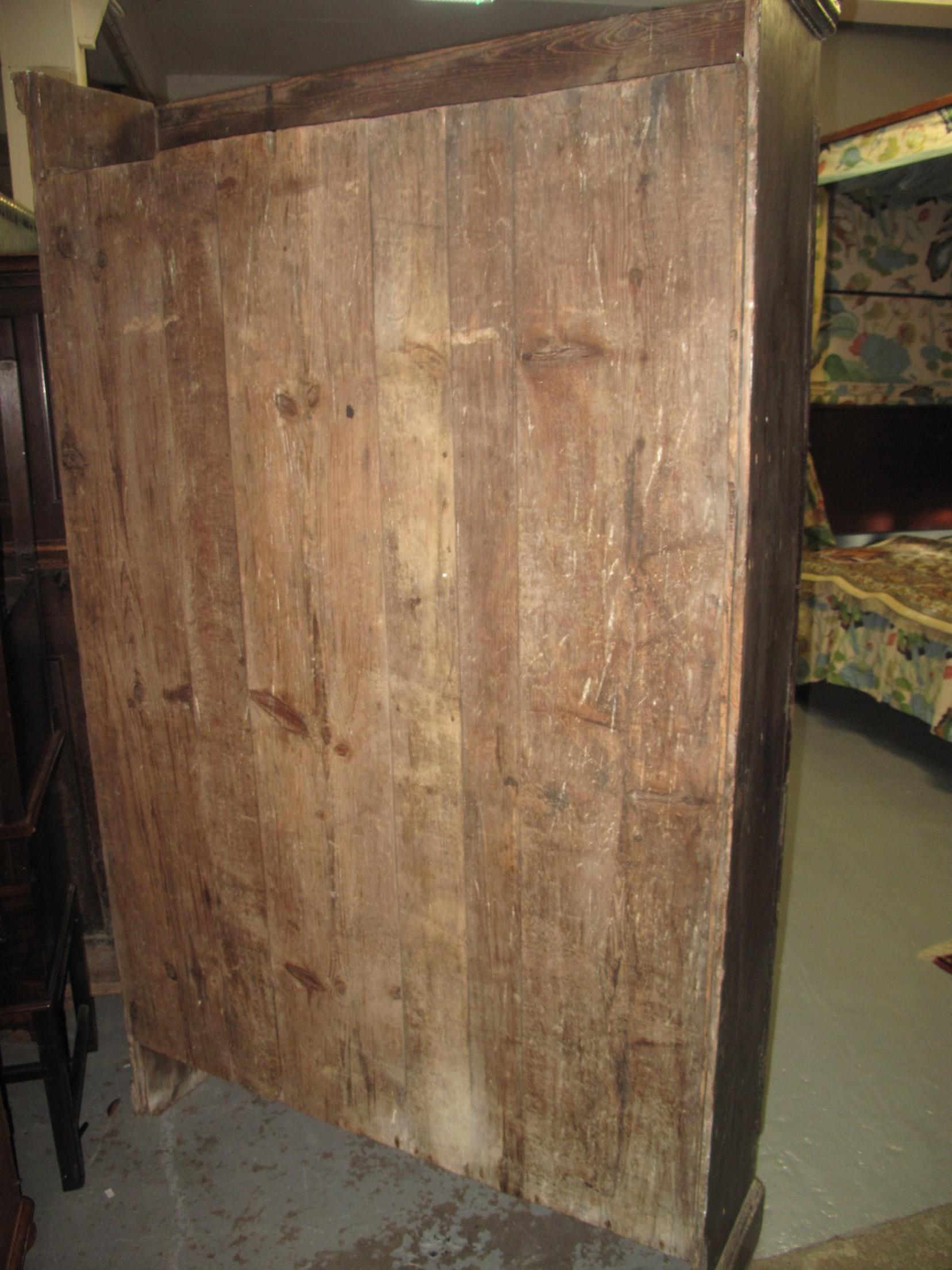 LATE 19TH CENTURY STAINED PINE SOLICITORS CUPBOARD having moulded cornice above two blind panelled - Image 12 of 13