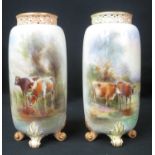 PAIR OF ROYAL WORCESTER PORCELAIN VASES of ovoid form hand painted by Harry Stinton and signed, with