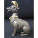 UNUSUAL SMALL ASIAN GILDED BRONZE study of a seated hound type of dog, well detailed and with a
