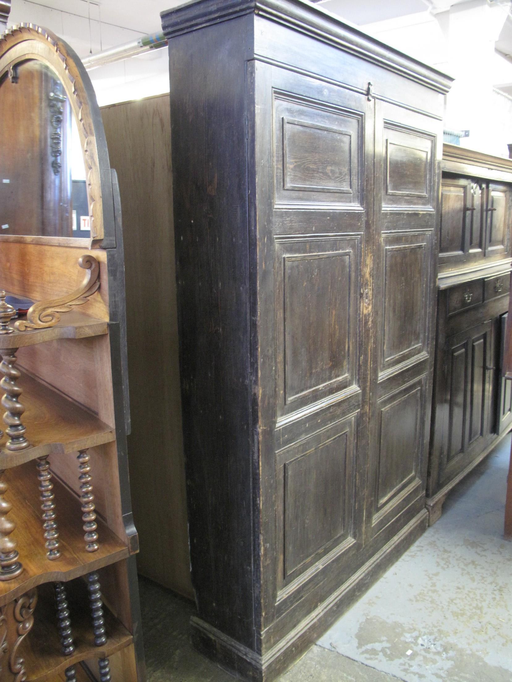 LATE 19TH CENTURY STAINED PINE SOLICITORS CUPBOARD having moulded cornice above two blind panelled - Image 5 of 13