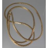 9CT GOLD SQUARE LINK SNARE CHAIN. Length 30" (76cm) approx, weight 53.4g approx. (B.P. 21% + VAT)