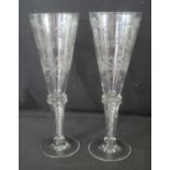 PAIR OF PROBABLY LATE 19TH CENTURY LARGE MARRIAGE GOBLETS of conical forms with wheel engraved