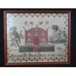 19TH CENTURY WELSH TAPESTRY SAMPLER 'perform'd by Sarah Davies in the year 1847' with manor house,