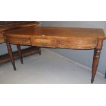 19TH CENTURY MAHOGANY BOWFRONT SIDEBOARD having shaped top above a central single drawer, standing