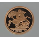 THE SOVEREIGN 2018 gold proof coin with St George and the dragon to the reverse. 22ct gold, 7.98g