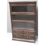 EARLY 20TH CENTURY GLOBE WERNICKE STYLE THREE SECTIONAL GLAZED BOOKCASE above a bank of four drawers
