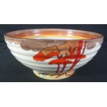 CLARICE CLIFF BIZARRE NEWPORT POTTERY 'CORAL FIRS' RIBBED BOWL, impressed shape no. mark 633,