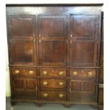 FINE LATE 18TH/EARLY 19TH CENTURY WELSH OAK TWO STAGE HOUSEKEEPERS CUPBOARD having moulded