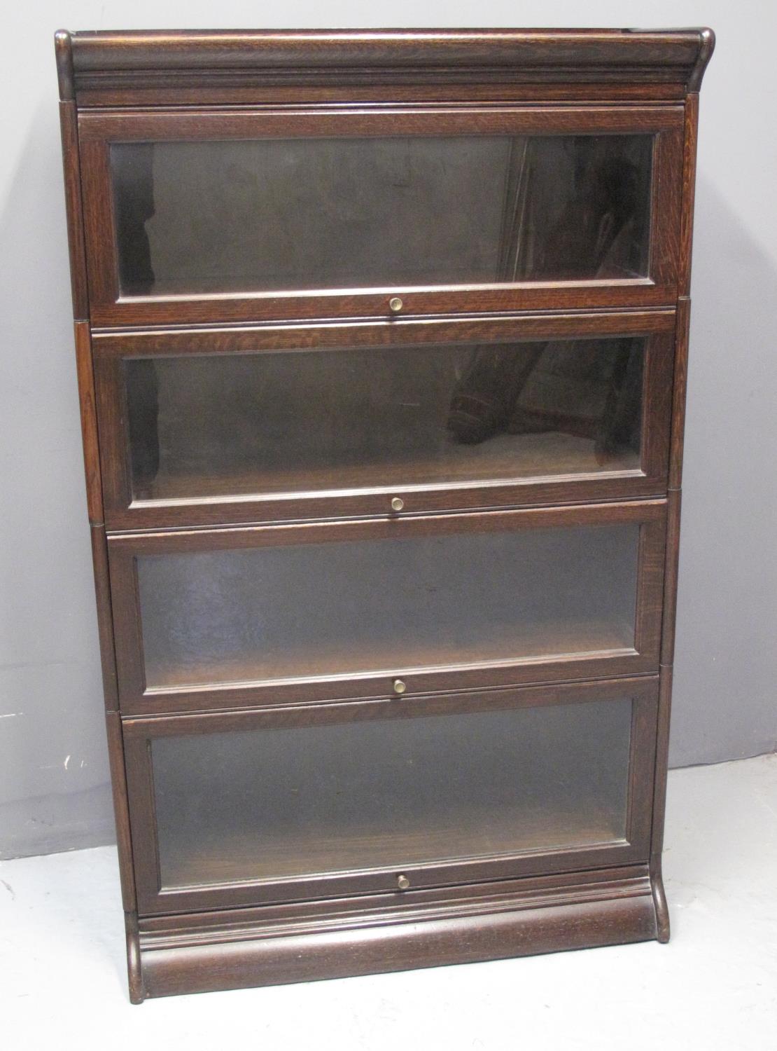 EARLY 20TH CENTURY OAK GLOBE WERNICKE STYLE FOUR SECTIONAL GLAZED BOOKCASE. Unmarked, 87 x 36 x