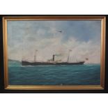 GENOESE SCHOOL, study of the S.S Llanover, a steam freighter off the Italian coast, oils on