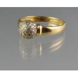 18CT GOLD DIAMOND CLUSTER RING. The spherical ring encrusted with diamonds. Ring size Q. Weight 3.6g