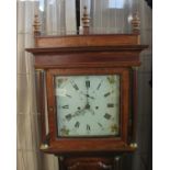 EARLY 19TH CENTURY WELSH OAK 8 DAY LONGCASE CLOCK of cottage proportions having flat hood with later