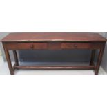 MODERN SOUTH AFRICAN HARDWOOD DRESSER BASE, having moulded top above two fitted drawers with