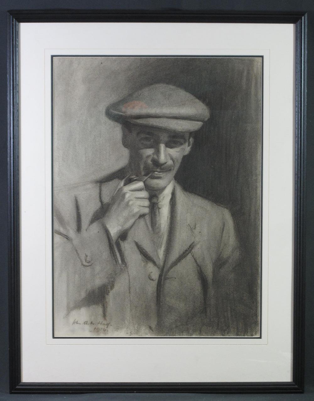 JOHN ARTHUR MACHRAY HAY (Scottish 1887-1960), portrait of a gentleman in flat cap smoking pipe,