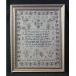 EALY 19TH CENTURY CHILD'S NEEDLEPOINT SAMPLER 'Sarah Burton's work in the Ninth year of her age,